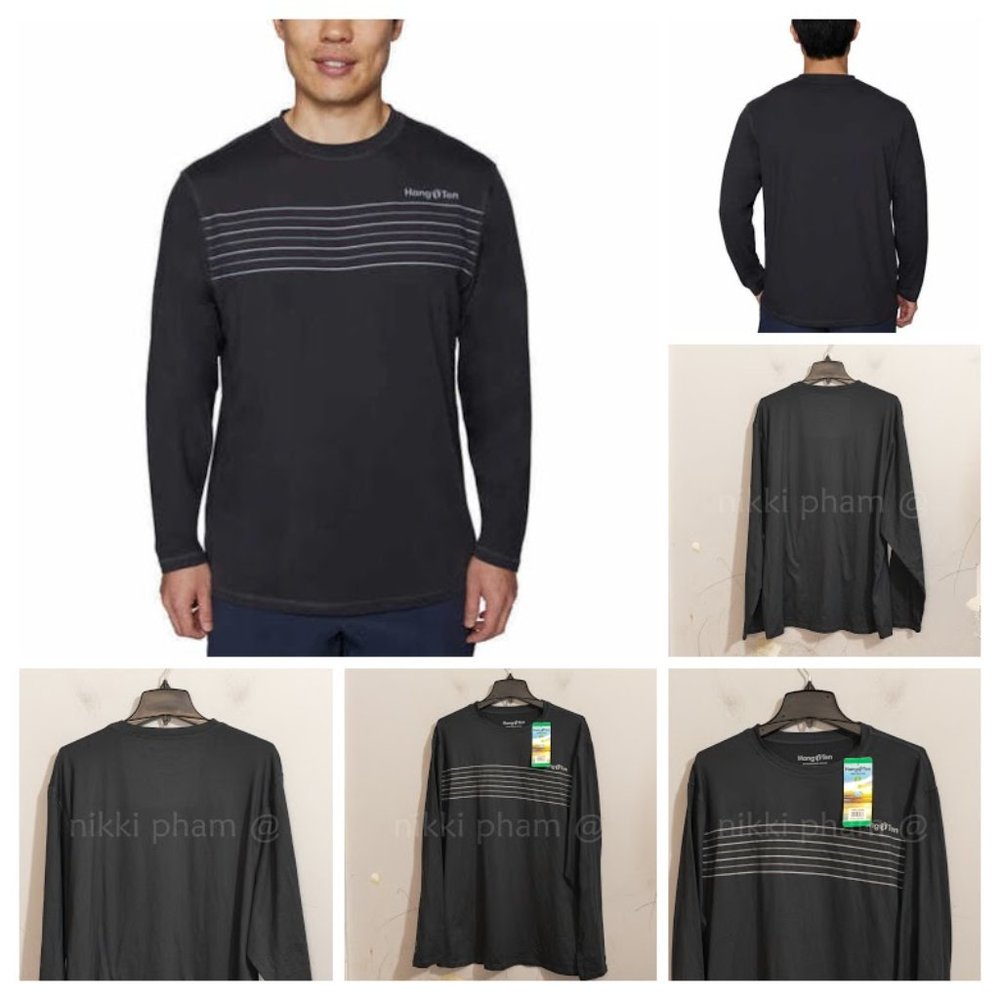 NEW!! Hang Ten Men's UPF 50+ Quick Dry Long Sleeve Sun Tee Shirts  IN DARK GREY